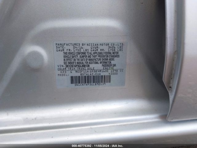 3N1CN7AP3GL890139 Nissan Versa 1.6 S+