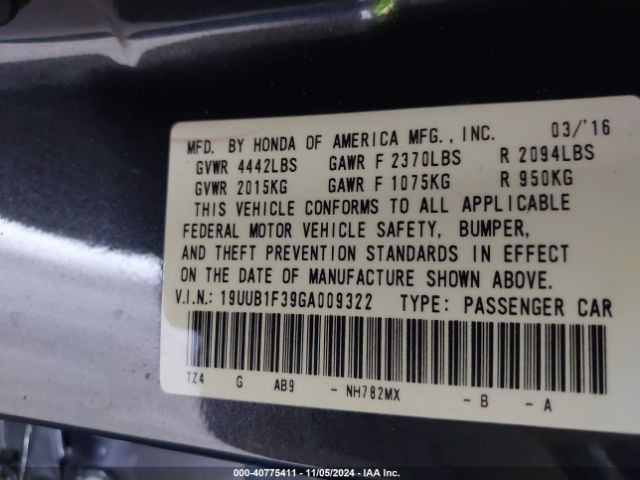 19UUB1F39GA009322 Acura TLX