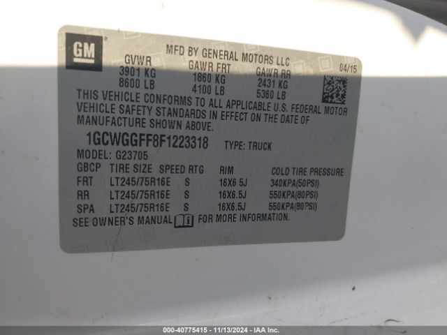 1GCWGGFF8F1223318 Chevrolet Express 2500 Work Van