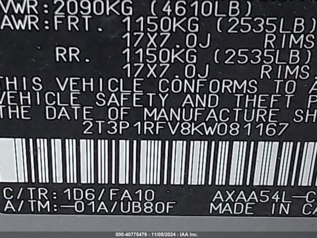 Toyota Rav4 Xle 2019 2T3P1RFV8KW081167 Image 9