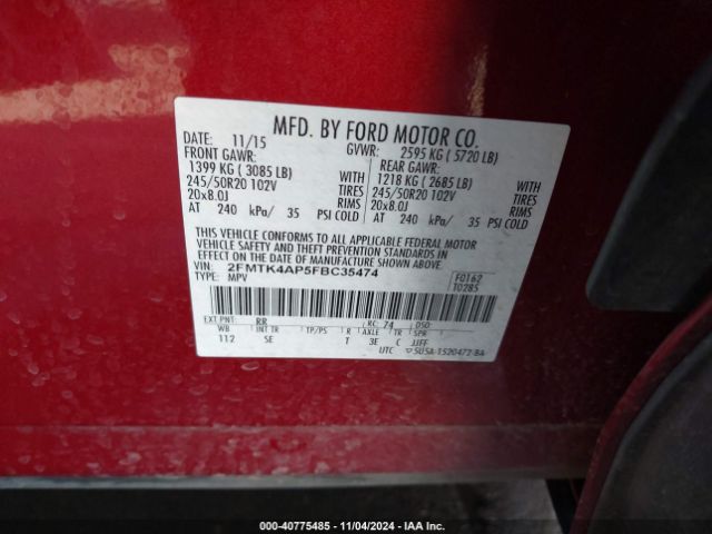 2FMTK4AP5FBC35474 Ford EDGE SPORT