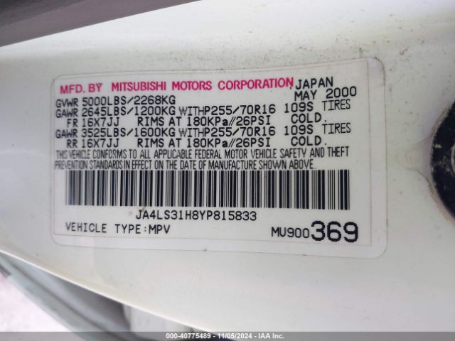 2000 MITSUBISHI MONTERO SPORT JA4LS31H8YP815833 Photo 8