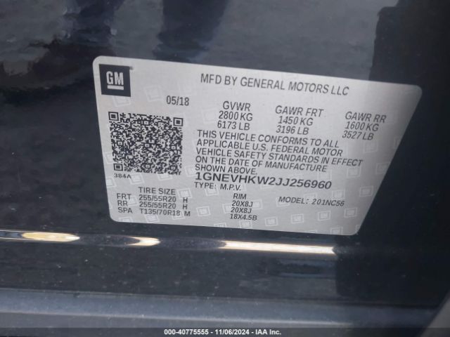 1GNEVHKW2JJ256960 Chevrolet Traverse 3lt