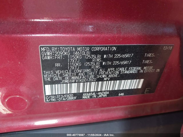 Toyota RAV4 LE 2019 JTMG1RFV1KD013502 Image 9