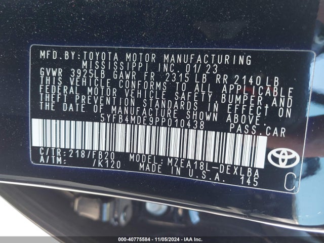 Toyota COROLLA LE 2023 5YFB4MDE9PP010438 Image 9
