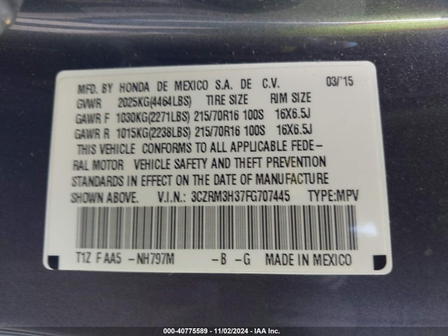 Honda CR-V LX 2015 3CZRM3H37FG707445 Image 9