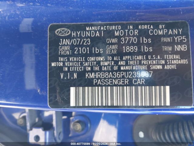 KMHRB8A36PU235087 Hyundai Venue Se