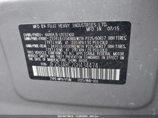 JF2SJARC2GH434474 Subaru Forester 2.5i Limited