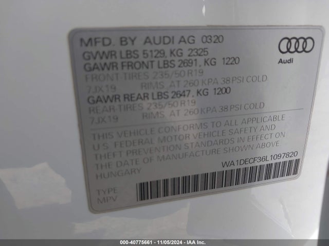 WA1DECF36L1097820 Audi Q3 Premium 45 Tfsi S Line Quattro Tiptronic