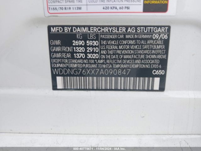 2007 MERCEDES-BENZ S 600 WDDNG76XX7A090847 Photo 8