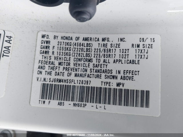 Honda CR-V EX 2015 5J6RM4H55FL128397 Image 9