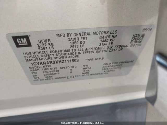 1GYKNARSXHZ111693 Cadillac Xt5 Standard