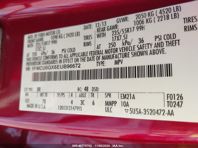 Ford ESCAPE SE 2014 1FMCU0GX6EUB96672 Image 9