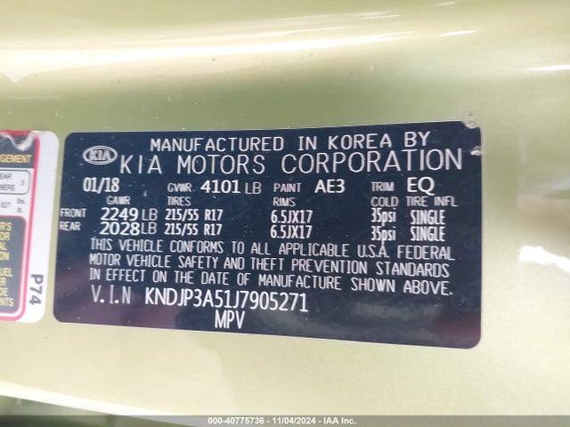KIA SOUL + 2018 KNDJP3A51J7905271 Image 9