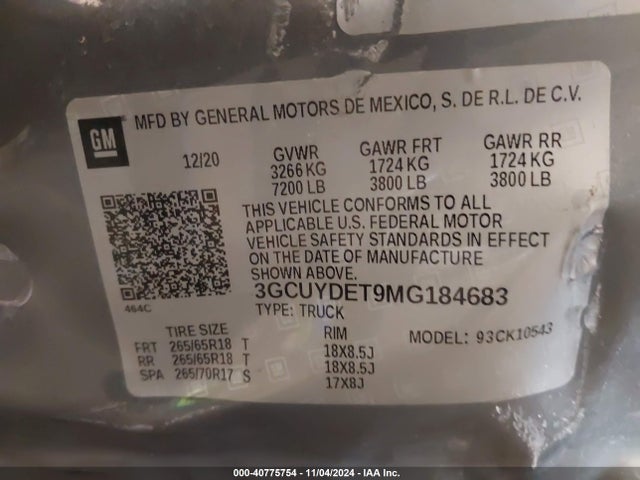 3GCUYDET9MG184683 Chevrolet lm2 - cri, vgt, alum
