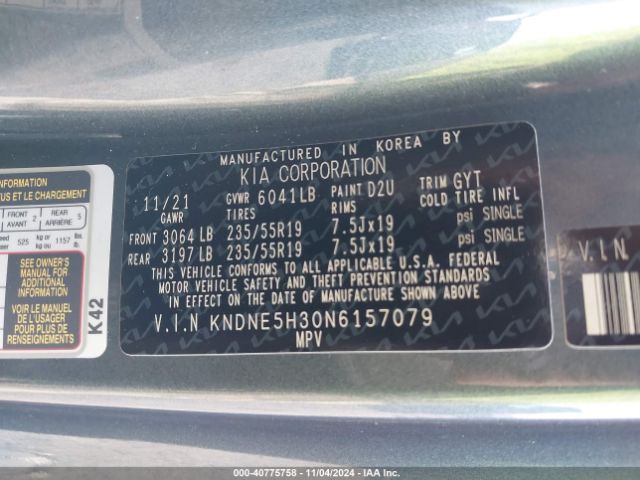KNDNE5H30N6157079 KIA Carnival Mpv Sx Prestige