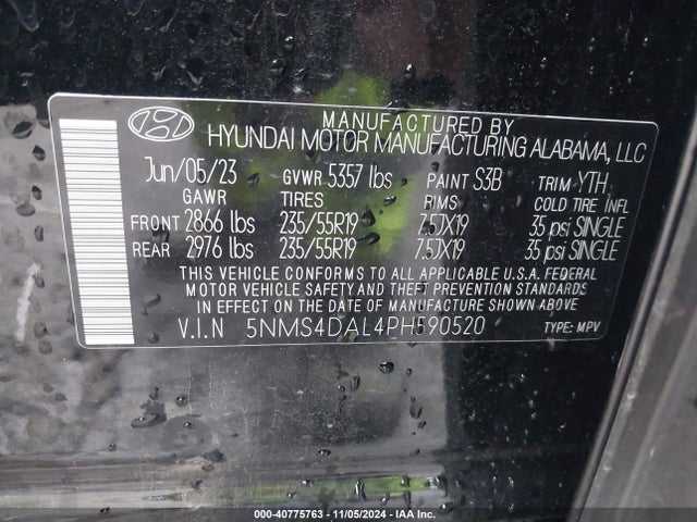 5NMS4DAL4PH590520 Hyundai Santa Fe Limited