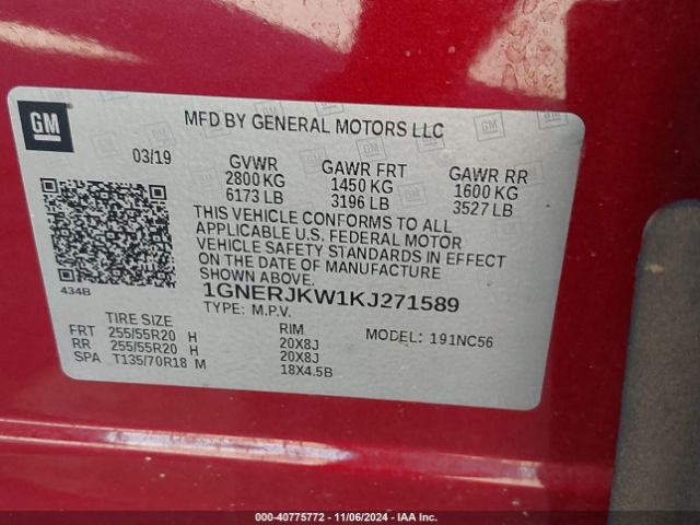 1GNERJKW1KJ271589 Chevrolet Traverse Rs