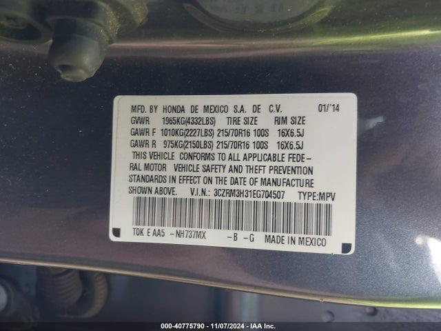 Honda CR-V LX 2014 3CZRM3H31EG704507 Image 9