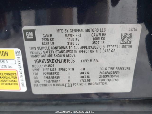 1GKKVSKDXHJ161603 GMC Acadia Limited