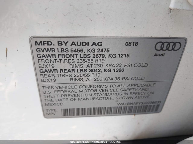 WA1BNAFY3J2236638 Audi Q5 2.0t Premium/2.0t Tech Premium
