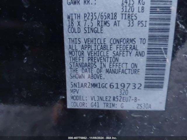 5N1AR2MM1GC619732 Nissan Pathfinder Platinum/s/sl/sv