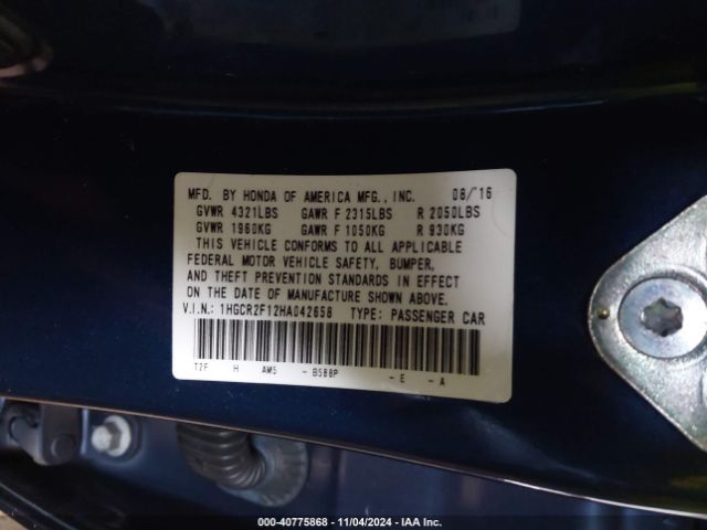 1HGCR2F12HA042658 Honda Accord Sport Se