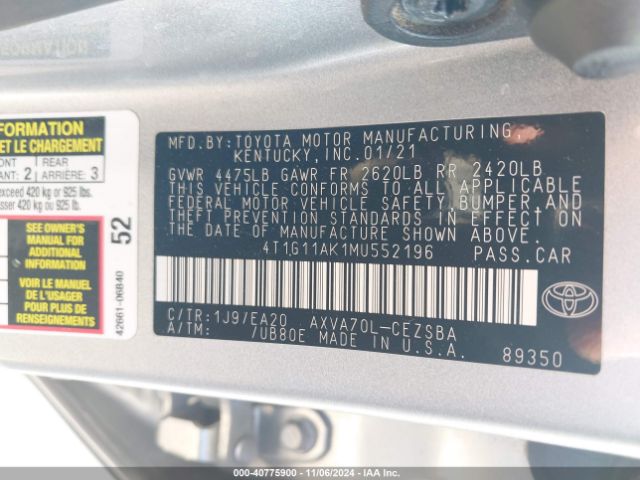 4T1G11AK1MU552196 Toyota CAMRY SE