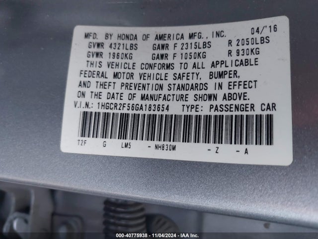 1HGCR2F56GA183654 Honda Accord Sport