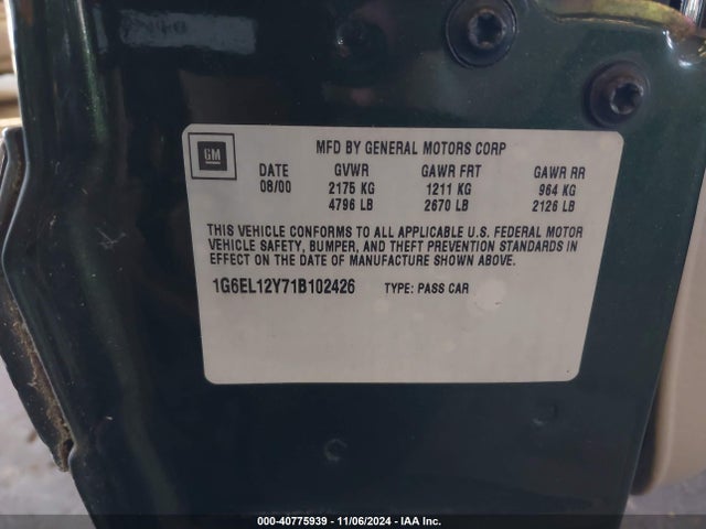 2001 CADILLAC ELDORADO 1G6EL12Y71B102426 Photo 8