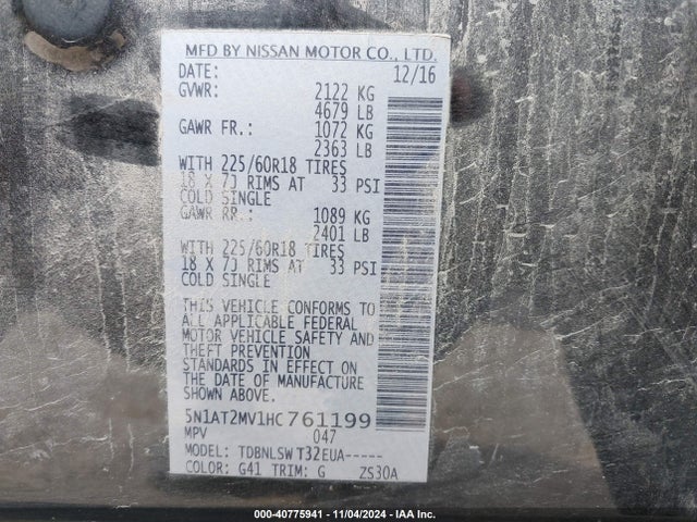 Nissan Rogue Sl 2017 5N1AT2MV1HC761199 Image 9
