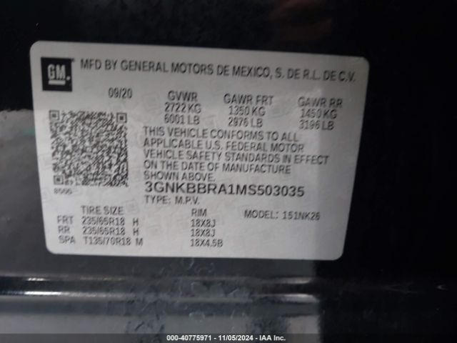 3GNKBBRA1MS503035 Chevrolet Blazer Fwd 1lt