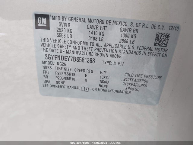 2011 CADILLAC SRX 3GYFNDEY7BS581388 Photo 8