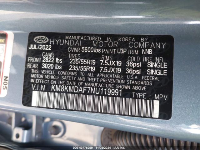 KM8KMDAF7NU119991 Hyundai IONIQ 5 SE