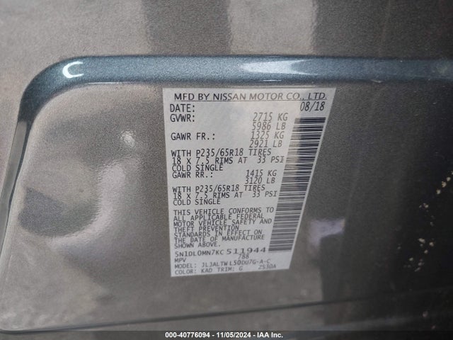 5N1DL0MN7KC511944 Infiniti QX60 LUXE