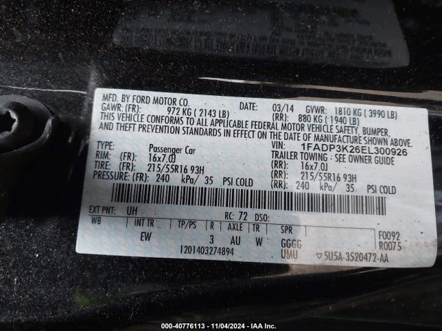 Ford FOCUS SE 2014 1FADP3K26EL300926 Image 9