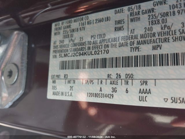 5LMCJ2C94KUL02170 Lincoln MKC SELECT