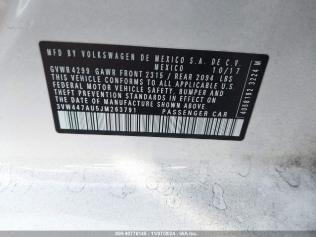3VW447AU5JM263791 Volkswagen Golf Gti 2.0t Autobahn/2.0t Se/s