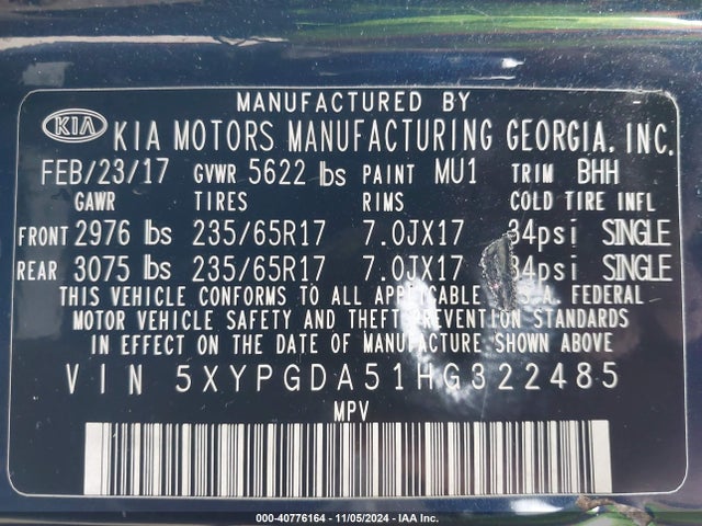 KIA Sorento Lx V6 2017 5XYPGDA51HG322485 Image 9