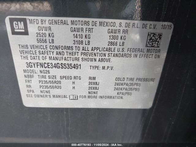3GYFNCE34GS535491 Cadillac Srx Performance Collection