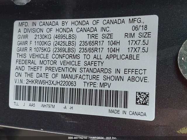 Honda CR-V LX 2018 2HKRW6H3XJH220063 Image 9