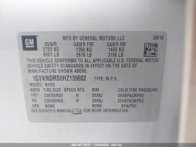 2017 CADILLAC XT5 1GYKNDRS6HZ139802 Photo 8