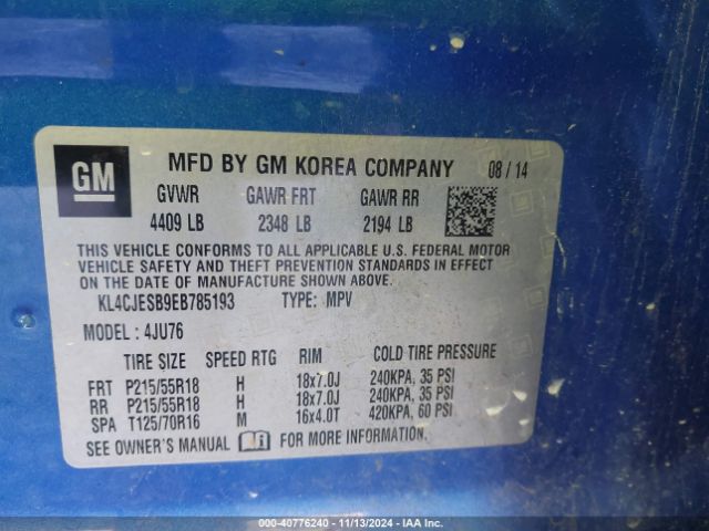 KL4CJESB9EB785193 Buick Encore