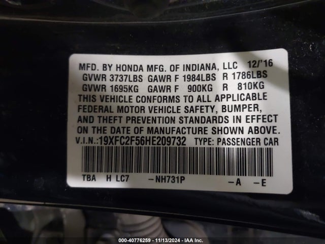 Honda Civic Lx 2017 19XFC2F56HE209732 Image 9