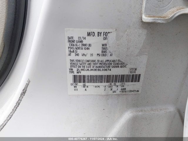 2LMDJ6JK0EBL03674 Lincoln MKX