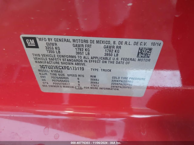 GMC Sierra 1500 Slt 2015 3GTU2VECXFG173119 Image 9