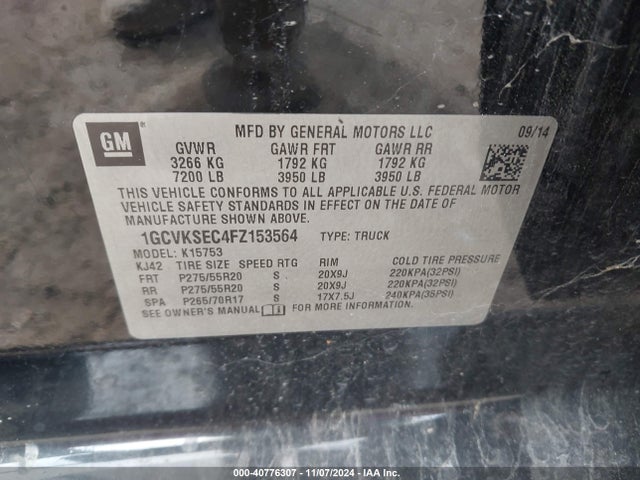 Chevrolet Silverado 1500 2lz 2015 1GCVKSEC4FZ153564 Image 9
