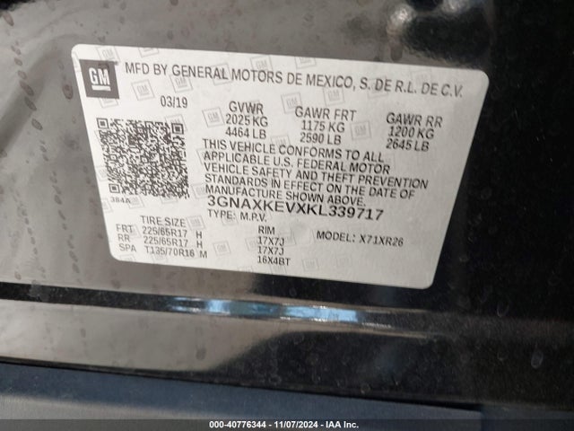 Chevrolet EQUINOX LT 2019 3GNAXKEVXKL339717 Image 9