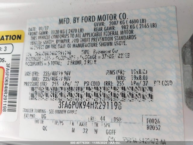 Ford Fusion Platinum 2017 3FA6P0K94HR291198 Image 9