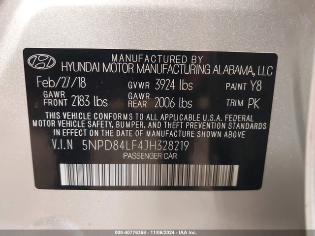 Hyundai ELANTRA SEL 2018 5NPD84LF4JH328219 Image 9